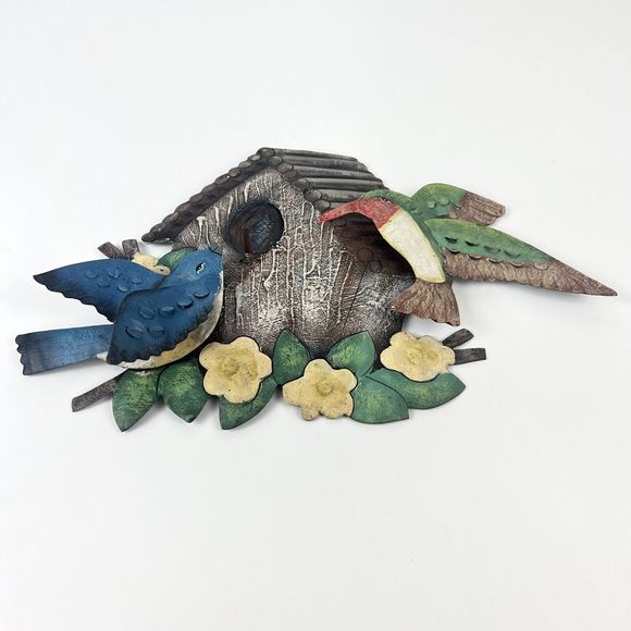 Vtg Hummingbird Bluebird Metal Wall Art Indoor/Outdoor Birdhouse - Picture 2 of 11